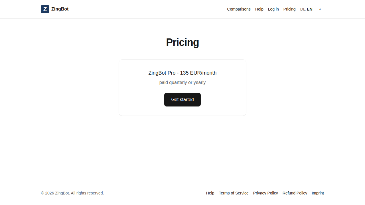Pricing — XING automation | ZingBot