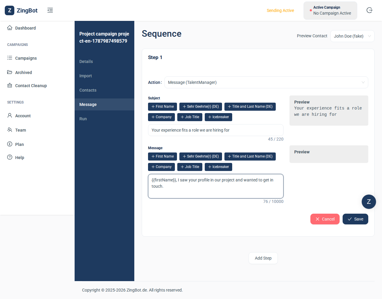 ZingBot Dashboard